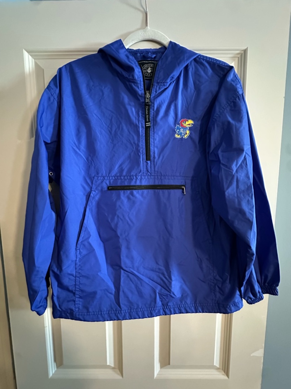 KU Charles River Apparel Royal Blue Hooded Pullover Rain Jacket